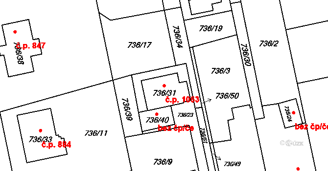 Kylešovice 1063, Opava na parcele st. 736/31 v KÚ Kylešovice, Katastrální mapa