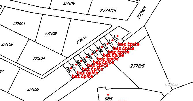 Rožnov pod Radhoštěm 45644926 na parcele st. 3207 v KÚ Rožnov pod Radhoštěm, Katastrální mapa