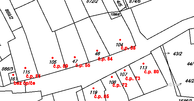 Dětkovice 54 na parcele st. 46 v KÚ Dětkovice, Katastrální mapa