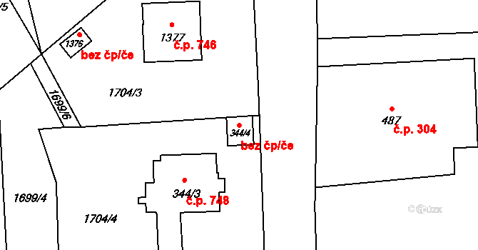 Třinec 46460926 na parcele st. 344/4 v KÚ Oldřichovice u Třince, Katastrální mapa