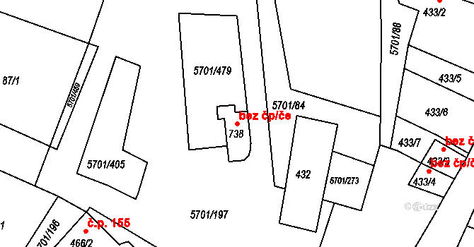 Hrádek 48566926 na parcele st. 738 v KÚ Hrádek u Znojma, Katastrální mapa