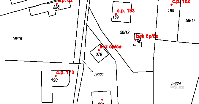 Úžice 49081926 na parcele st. 370 v KÚ Úžice u Kralup nad Vltavou, Katastrální mapa
