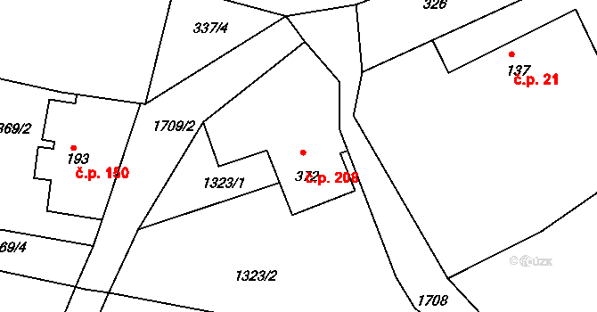 Ohnišov 208 na parcele st. 372 v KÚ Ohnišov, Katastrální mapa
