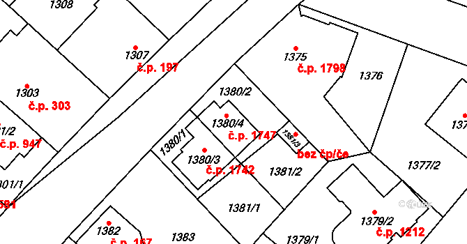 Kunratice 1747, Praha na parcele st. 1380/4 v KÚ Kunratice, Katastrální mapa