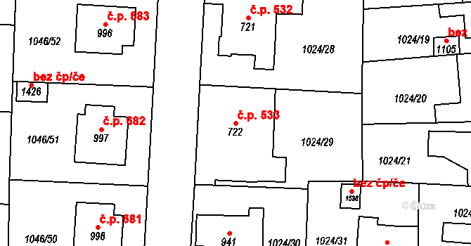 Králíky 533 na parcele st. 722 v KÚ Králíky, Katastrální mapa