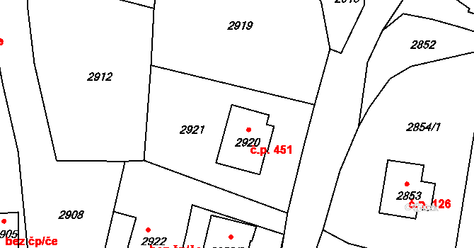 Třešť 451 na parcele st. 2920 v KÚ Třešť, Katastrální mapa