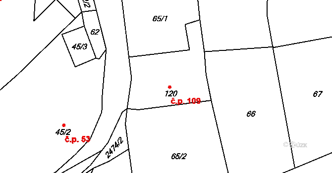 Ledce 109 na parcele st. 120 v KÚ Ledce u Plzně, Katastrální mapa