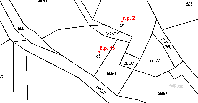 Hrnčíře 13, Vilice na parcele st. 45 v KÚ Vilice, Katastrální mapa