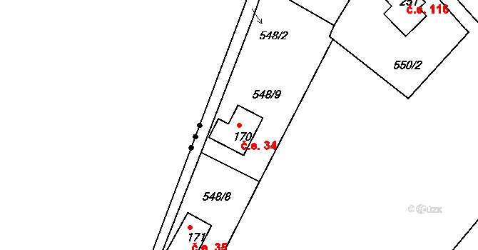 Předenice 34 na parcele st. 170 v KÚ Předenice, Katastrální mapa