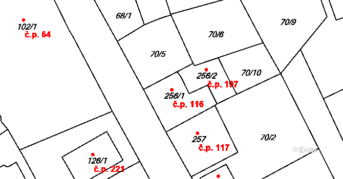 Kařez 116 na parcele st. 256/1 v KÚ Kařez, Katastrální mapa