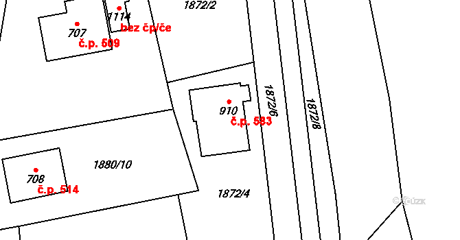 Strašice 583 na parcele st. 910 v KÚ Strašice, Katastrální mapa