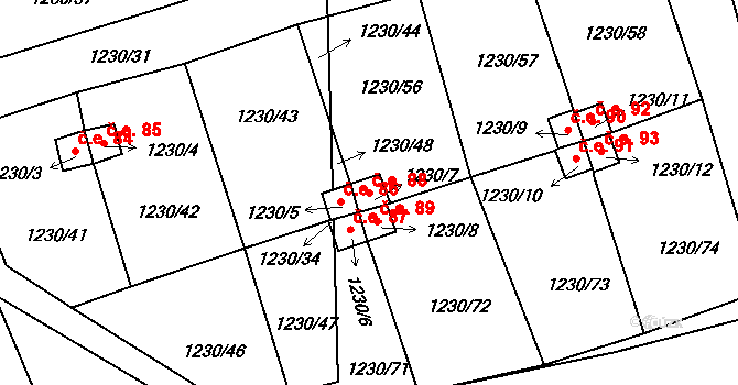 Vejprnice 88 na parcele st. 1230/7 v KÚ Vejprnice, Katastrální mapa