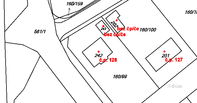 Blšany u Loun 128 na parcele st. 242 v KÚ Blšany u Loun, Katastrální mapa