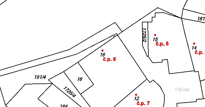 Svojetín 8 na parcele st. 16 v KÚ Svojetín, Katastrální mapa