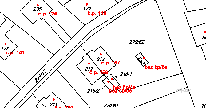 Měcholupy 167 na parcele st. 213 v KÚ Měcholupy u Žatce, Katastrální mapa