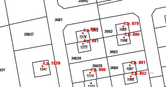 Nehvizdy 991 na parcele st. 1275 v KÚ Nehvizdy, Katastrální mapa