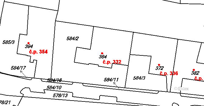 Nepomuk 332 na parcele st. 364 v KÚ Nepomuk, Katastrální mapa