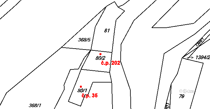 Srbská Kamenice 202 na parcele st. 80/2 v KÚ Srbská Kamenice, Katastrální mapa
