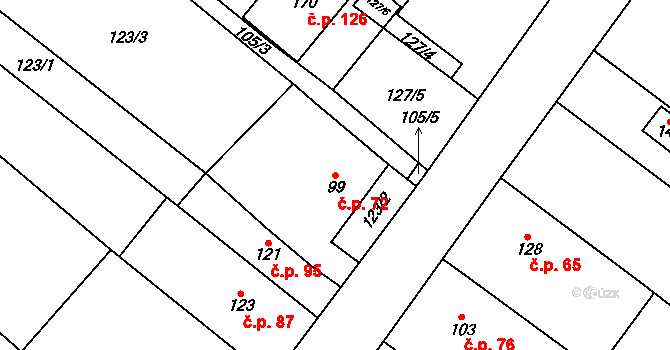 Hlinsko pod Hostýnem 72, Bystřice pod Hostýnem na parcele st. 99 v KÚ Hlinsko pod Hostýnem, Katastrální mapa