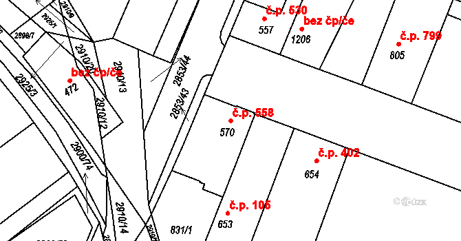 Bystřice pod Hostýnem 558 na parcele st. 570 v KÚ Bystřice pod Hostýnem, Katastrální mapa