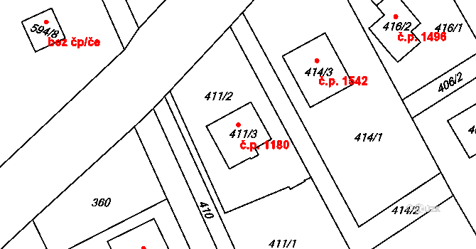 Bystřice 1180 na parcele st. 411/3 v KÚ Bystřice nad Olší, Katastrální mapa