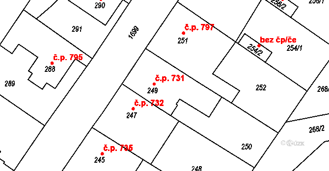 Sadská 731 na parcele st. 249 v KÚ Sadská, Katastrální mapa