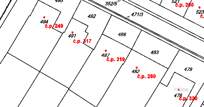 Těšany 319 na parcele st. 487 v KÚ Těšany, Katastrální mapa