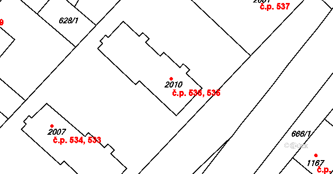 Veselí nad Moravou 535,536 na parcele st. 2010 v KÚ Veselí-Předměstí, Katastrální mapa