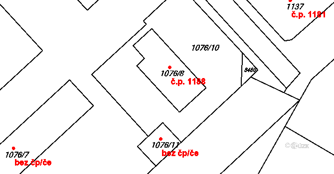 Veselí nad Moravou 1188 na parcele st. 1076/8 v KÚ Veselí-Předměstí, Katastrální mapa