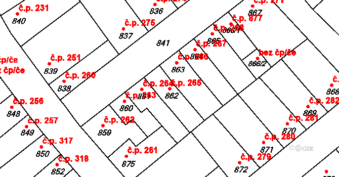 Chropyně 265 na parcele st. 862 v KÚ Chropyně, Katastrální mapa