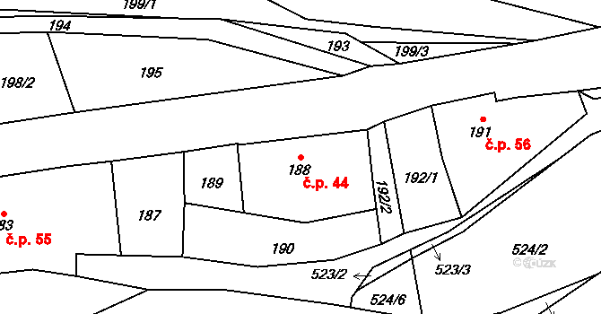 Jamartice 44, Rýmařov na parcele st. 188 v KÚ Jamartice, Katastrální mapa