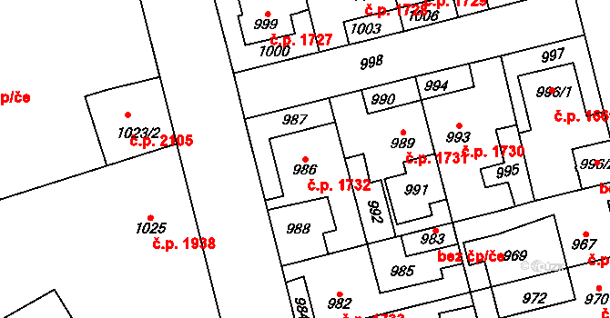 Kladno 1732 na parcele st. 986 v KÚ Kladno, Katastrální mapa