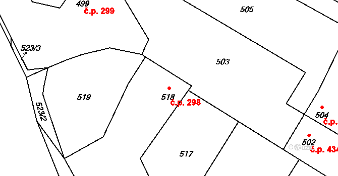 Fryčovice 298 na parcele st. 518 v KÚ Fryčovice, Katastrální mapa