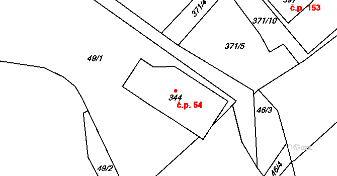 Horní Sklenov 54, Hukvaldy na parcele st. 344 v KÚ Sklenov, Katastrální mapa