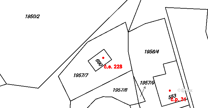 Prosečnice 228, Krhanice na parcele st. 690 v KÚ Krhanice, Katastrální mapa