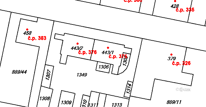 Cerhenice 375 na parcele st. 443/1 v KÚ Cerhenice, Katastrální mapa