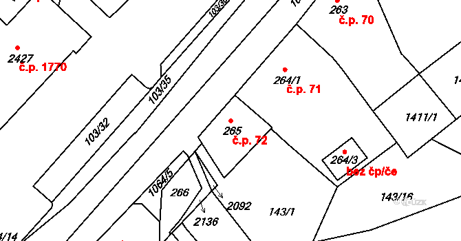 Brandýs nad Labem 72, Brandýs nad Labem-Stará Boleslav na parcele st. 265 v KÚ Brandýs nad Labem, Katastrální mapa