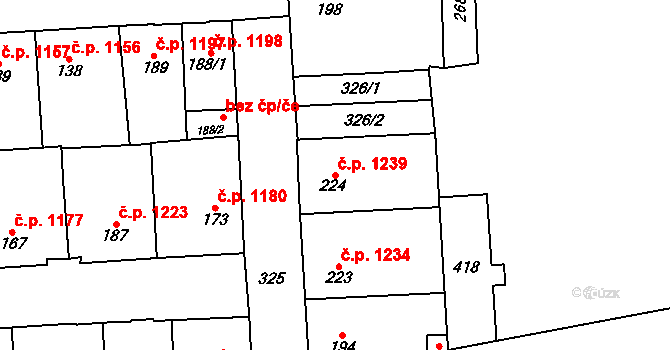 Švermov 1239, Kladno na parcele st. 224 v KÚ Hnidousy, Katastrální mapa