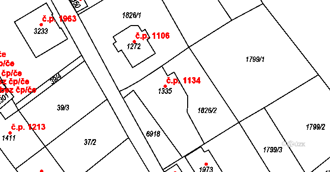 Kraslice 1134 na parcele st. 1335 v KÚ Kraslice, Katastrální mapa