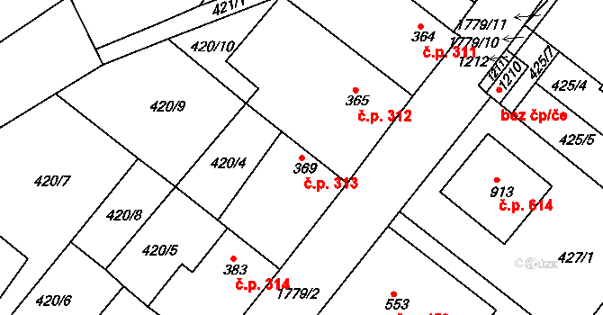 Dolní Bousov 313 na parcele st. 369 v KÚ Dolní Bousov, Katastrální mapa