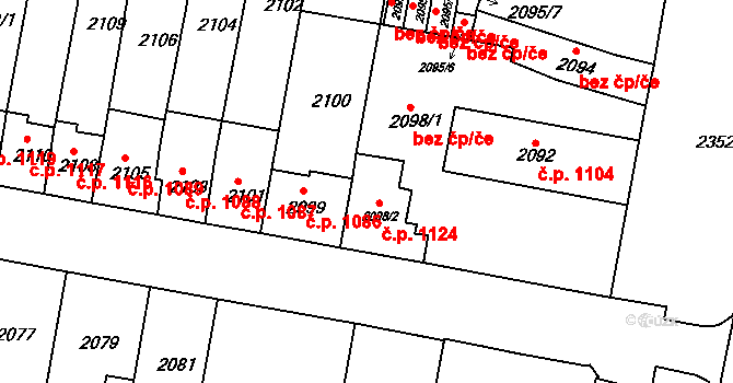 Tachov 1124 na parcele st. 2098/2 v KÚ Tachov, Katastrální mapa