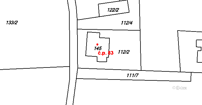 Dřemčice 83, Třebívlice na parcele st. 145 v KÚ Dřemčice, Katastrální mapa