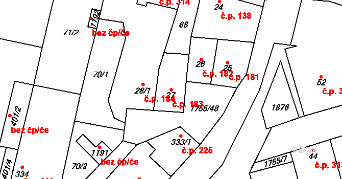 Libochovice 183 na parcele st. 27 v KÚ Libochovice, Katastrální mapa