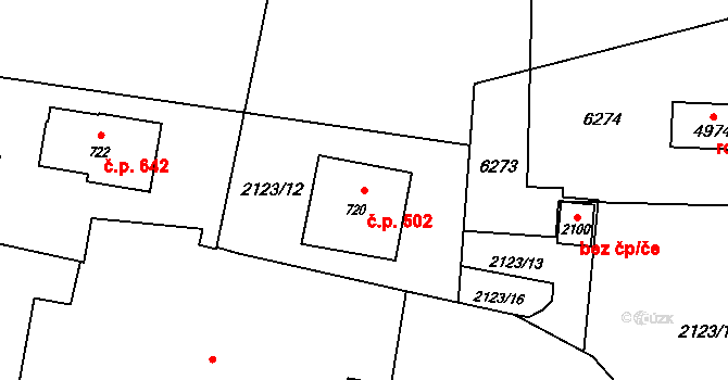 Rožnov pod Radhoštěm 502 na parcele st. 720 v KÚ Rožnov pod Radhoštěm, Katastrální mapa