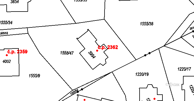 Rožnov pod Radhoštěm 2362 na parcele st. 3954 v KÚ Rožnov pod Radhoštěm, Katastrální mapa