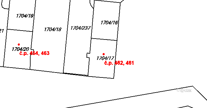 Miřetice u Klášterce nad Ohří 461,462, Klášterec nad Ohří na parcele st. 1704/17 v KÚ Miřetice u Klášterce nad Ohří, Katastrální mapa