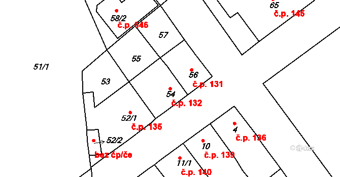 Proboštov 132 na parcele st. 54 v KÚ Proboštov u Teplic, Katastrální mapa