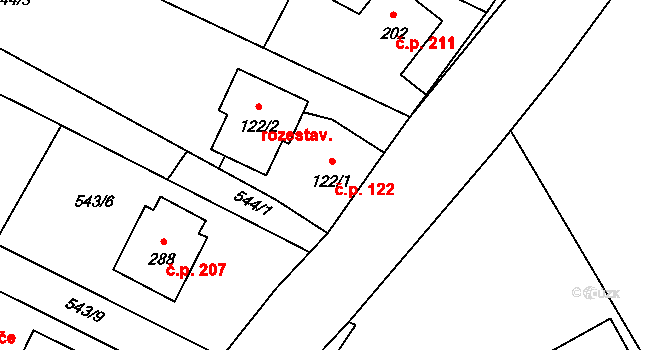 Dukovany 122 na parcele st. 122/1 v KÚ Dukovany, Katastrální mapa