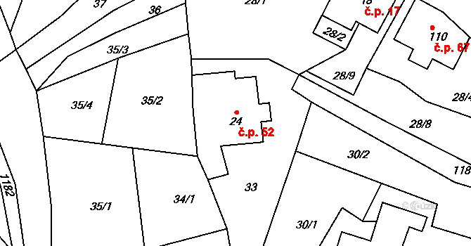 Horská Kamenice 52, Železný Brod na parcele st. 24 v KÚ Horská Kamenice, Katastrální mapa