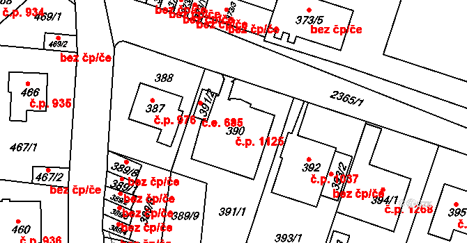 Trnovany 1125, Teplice na parcele st. 390 v KÚ Teplice-Trnovany, Katastrální mapa